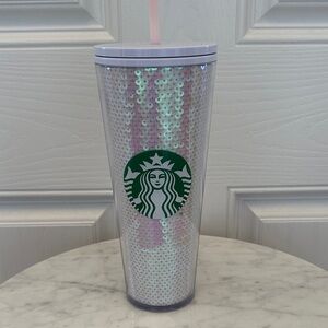 Starbucks Holographic Sequin Tumbler with Pink Straw